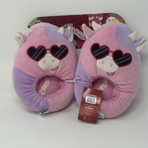 NWT Squishmallows Pink Cow Slip On House Shoes Slippers Kids 2/3 Valentine